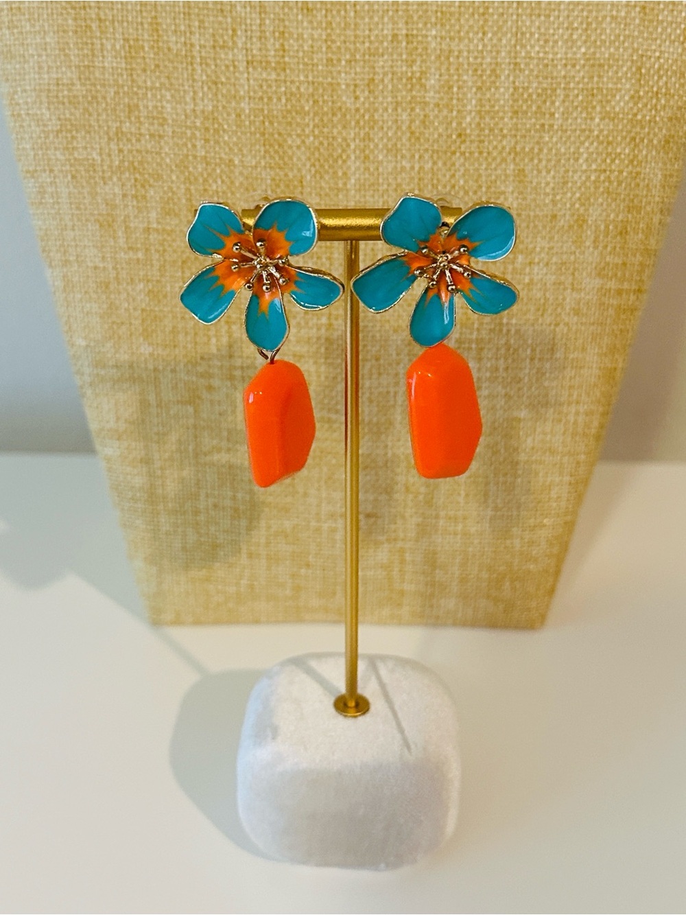 Fashion Jewelry Turquoise Flower Earrings with Orange Drops